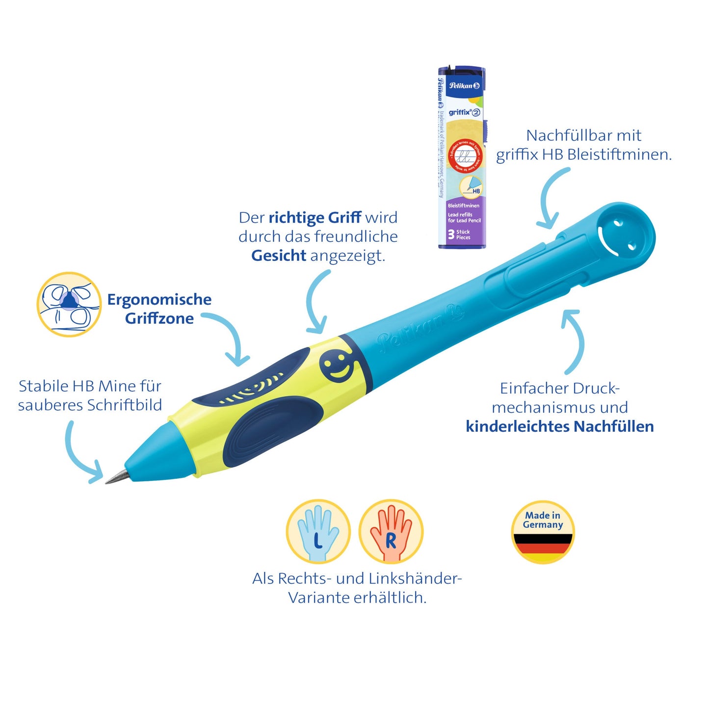 Pencil griffix® B2NB Neon Fresh Blue with laser engraving